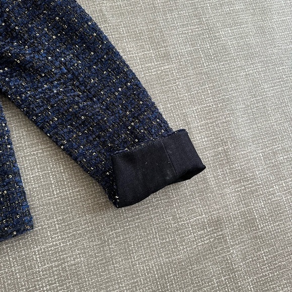 White House Black Market Women’s 14P Petite Lurex Tweed Moto Jacket – Navy Blue - Picture 7 of 16